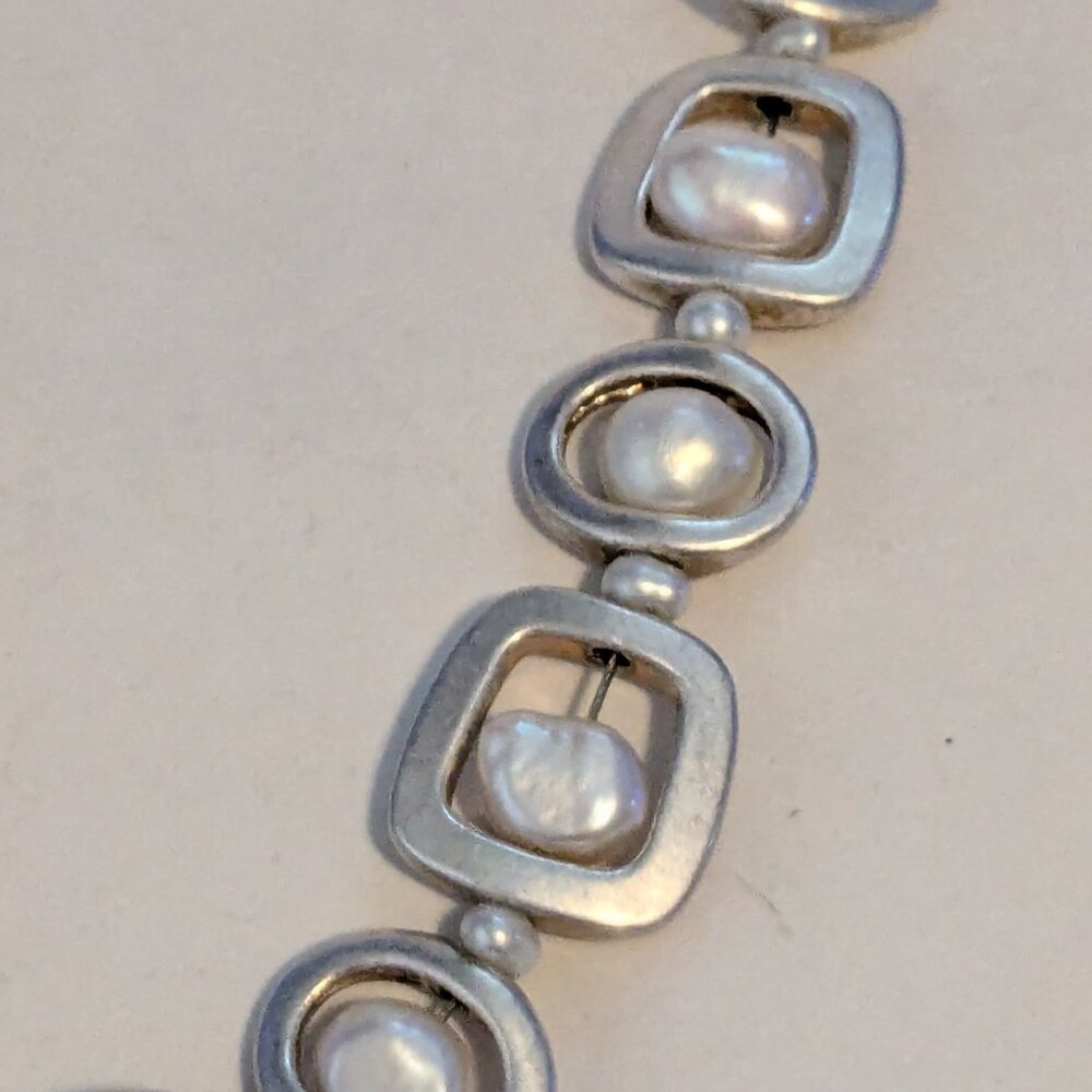 Geometric Square Oval Rectangle Silver Tone Genui… - image 4